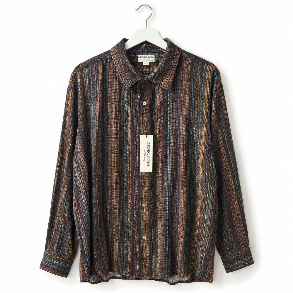 Georg Roth of Germany NWT Men's Textured Stripe Button Shirt Viscose Large 41/42